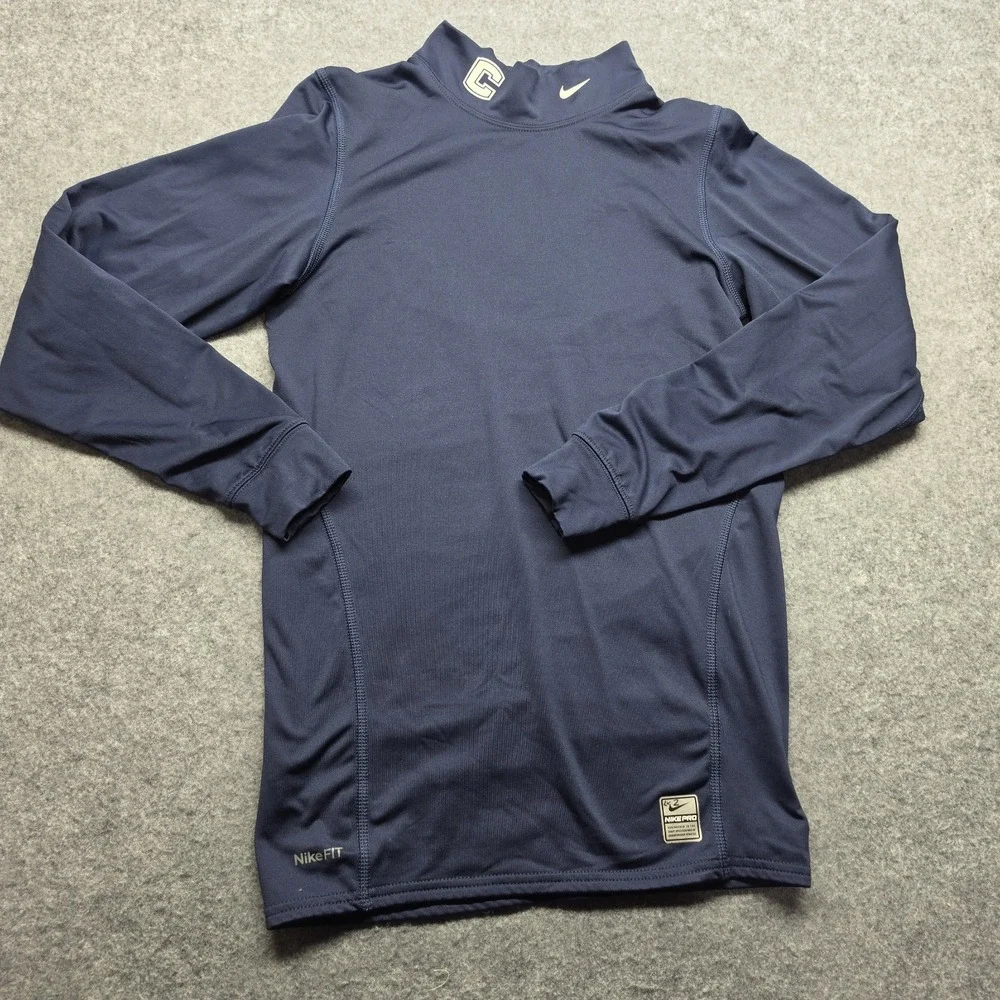 Nike Pro Therma-FIT Blue Mock Neck Long Sleeve Shirt Size S Logo